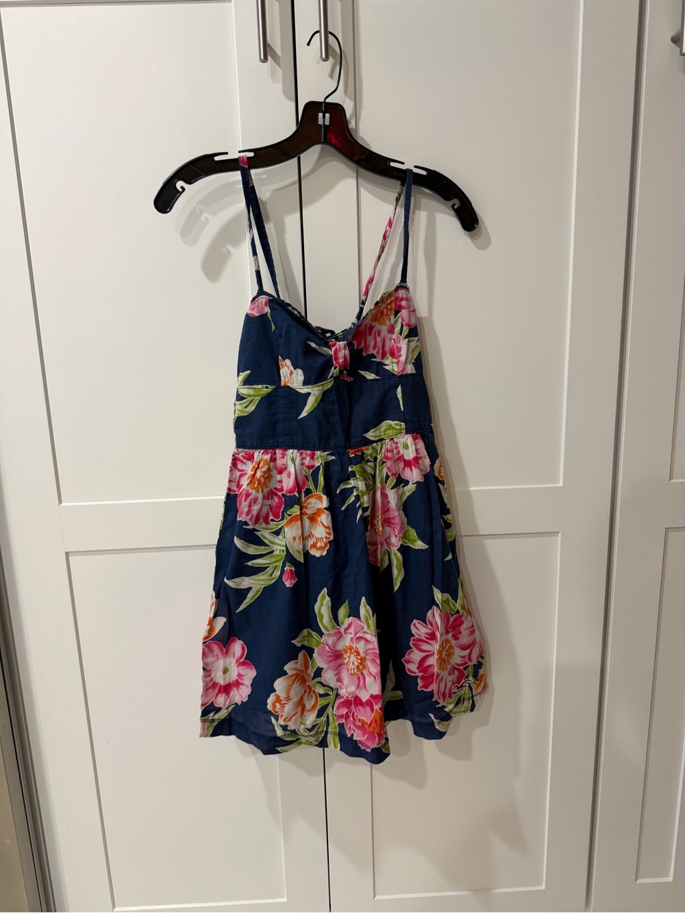 Hollister Vintage Y2K Navy Floral Strap Sundress with Pink Accents